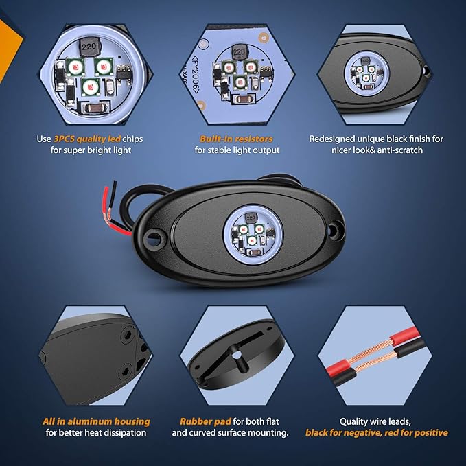 Nilight LED Rock Light 4PCS Underglow Wheel Well Pods Waterproof Exterior - Image 3