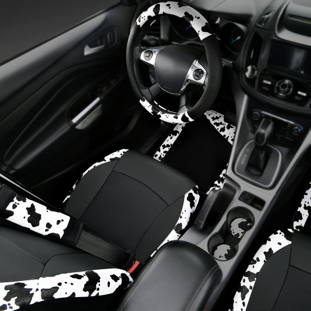 car-pass cow print car accessories sets faux leather, side view