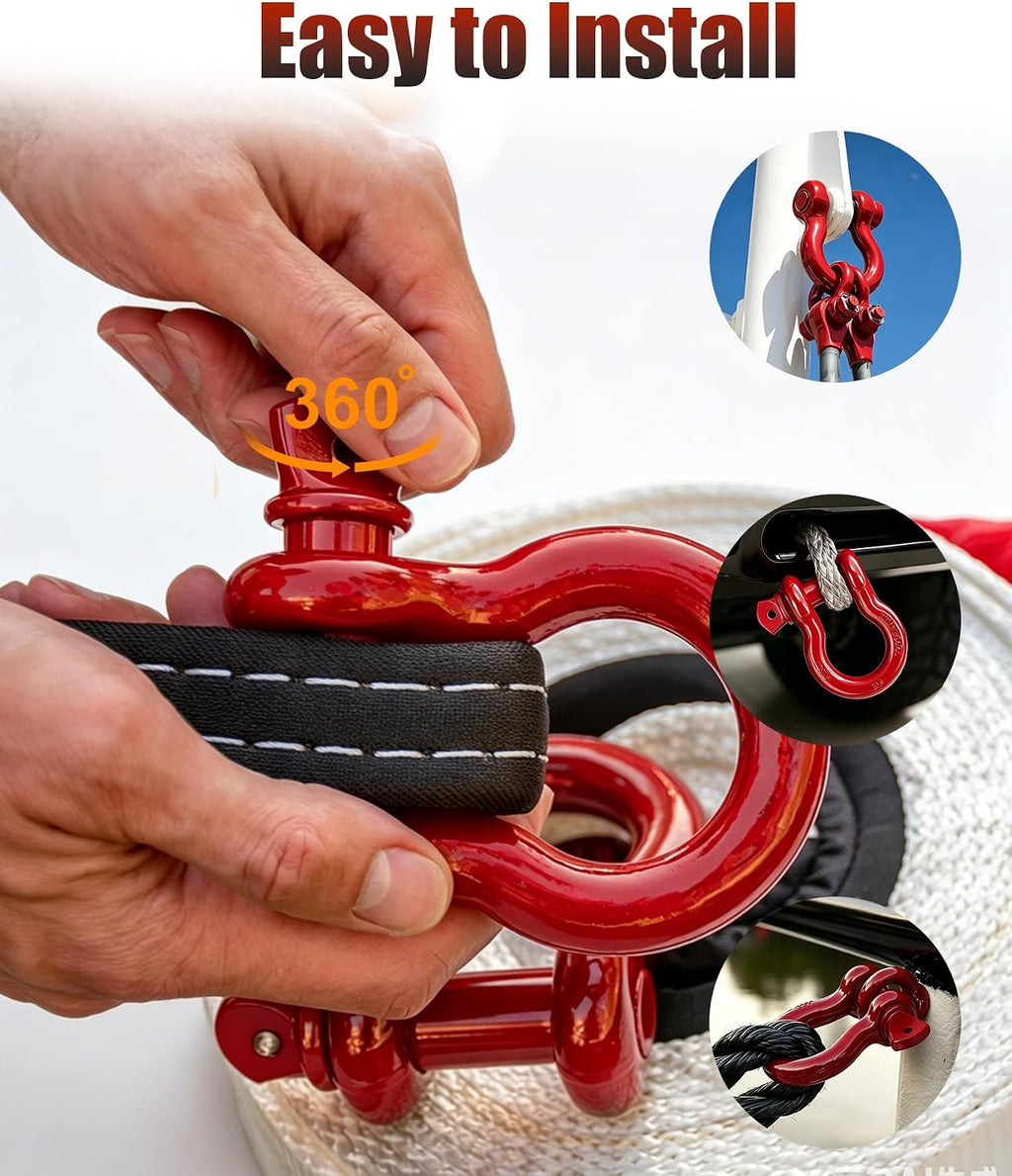 2 Pack Red D Ring Recovery Shackles 1/2" with 9/16" Screw Pin, 26,400 lbs Break Strength Heavy Duty Tow Shackles for Winch, Off Road Jeep, Truck, SUV, ATV, UTV