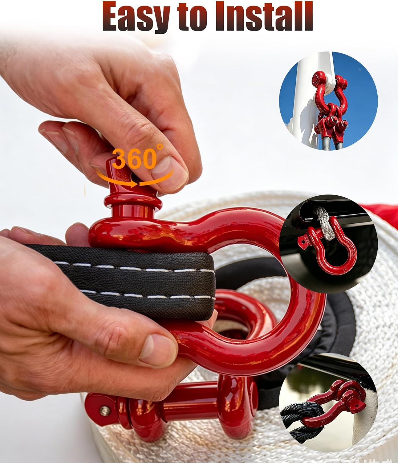 2 Pack Red D Ring Recovery Shackles 1/2" with 9/16" Screw Pin, 26,400 lbs Break Strength Heavy Duty Tow Shackles for Winch, Off Road Jeep, Truck, SUV, ATV, UTV