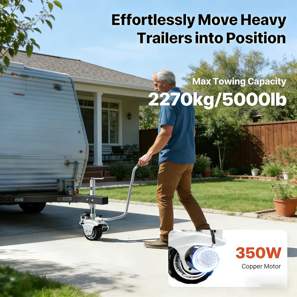 5000lb Electric Trailer Mover, Motorized Jockey Wheel 12V/350W Trailer Jack, 8'' Rubber Tire, for Moving Trailer Caravan Boat