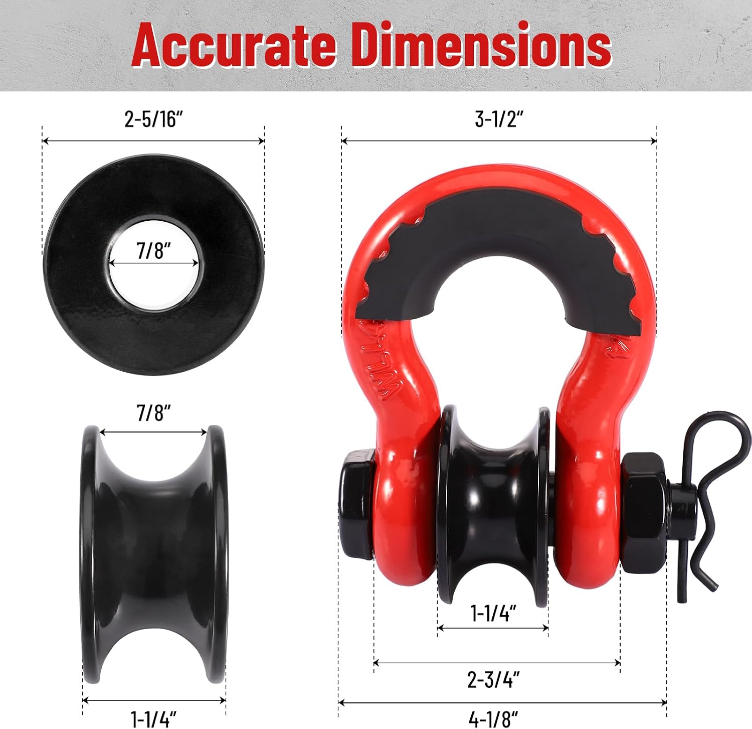 3/4" D Ring Shackle with Upgraded Snatch Blocks,57,000 lbs(28.5 Ton) Maximum Break Strength Heavy Duty Shackles with 7/8" Screw Pin for Tow Strap Winch Off Road Vehicle Recovery,2pack Red