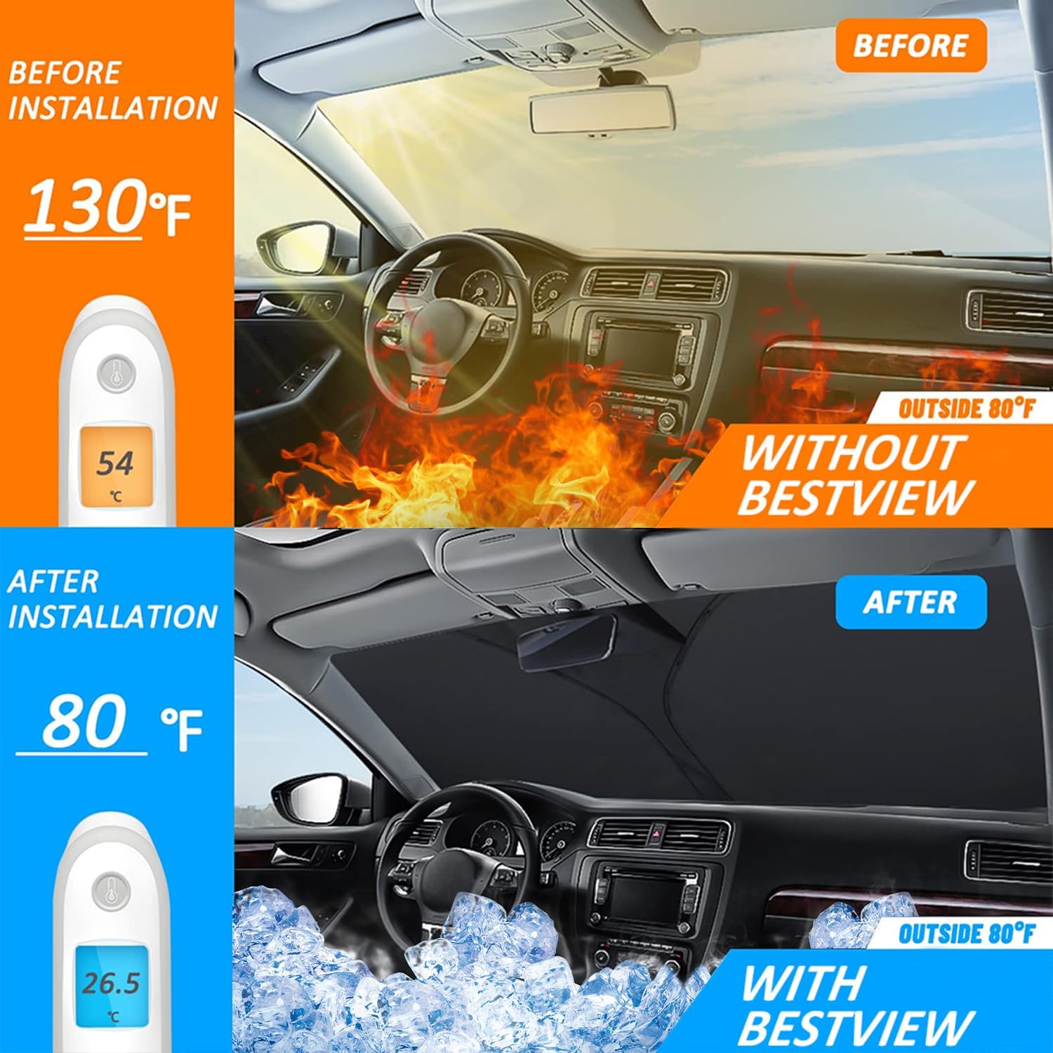 American Flag Windshield Sun Shade for 2016-2021 Honda Civic：Bestview Foldable Front Window Sunshade, Sun Visor Protector Block UV Rays & Heat Reflector, Keep Your Car Cooler, Includes Storage Bag