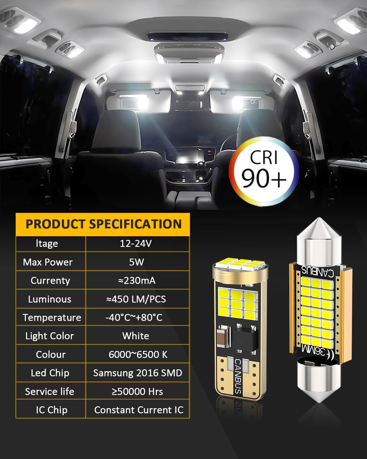 BMT xms LED Interior Light Kit Replacement for FORD Escape 2013-2020, 6000K White Lights for Car Interior + 912 Backup Reverse lights, 17 Pieces