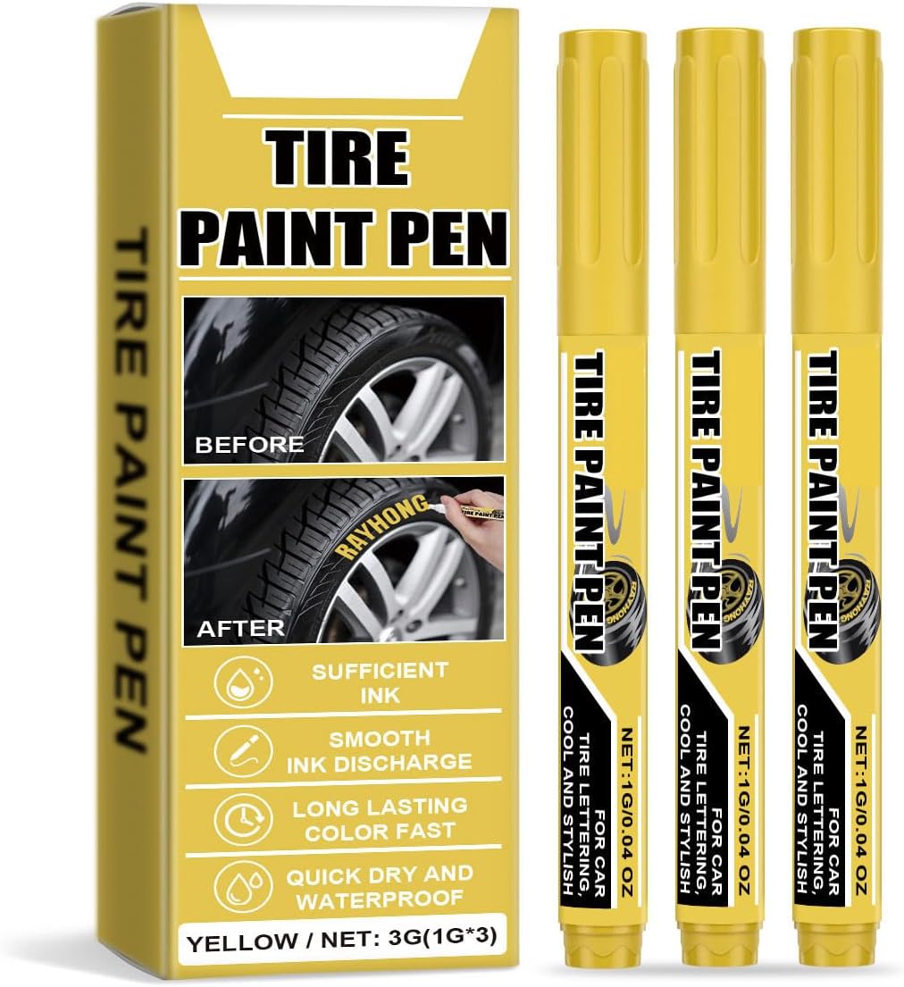 15Pcs Yellow Tire Paint Pen Water Resistant Tire Marker Pen Yellow Paint Pen Quick Drying for Car Tires Scratch Repair