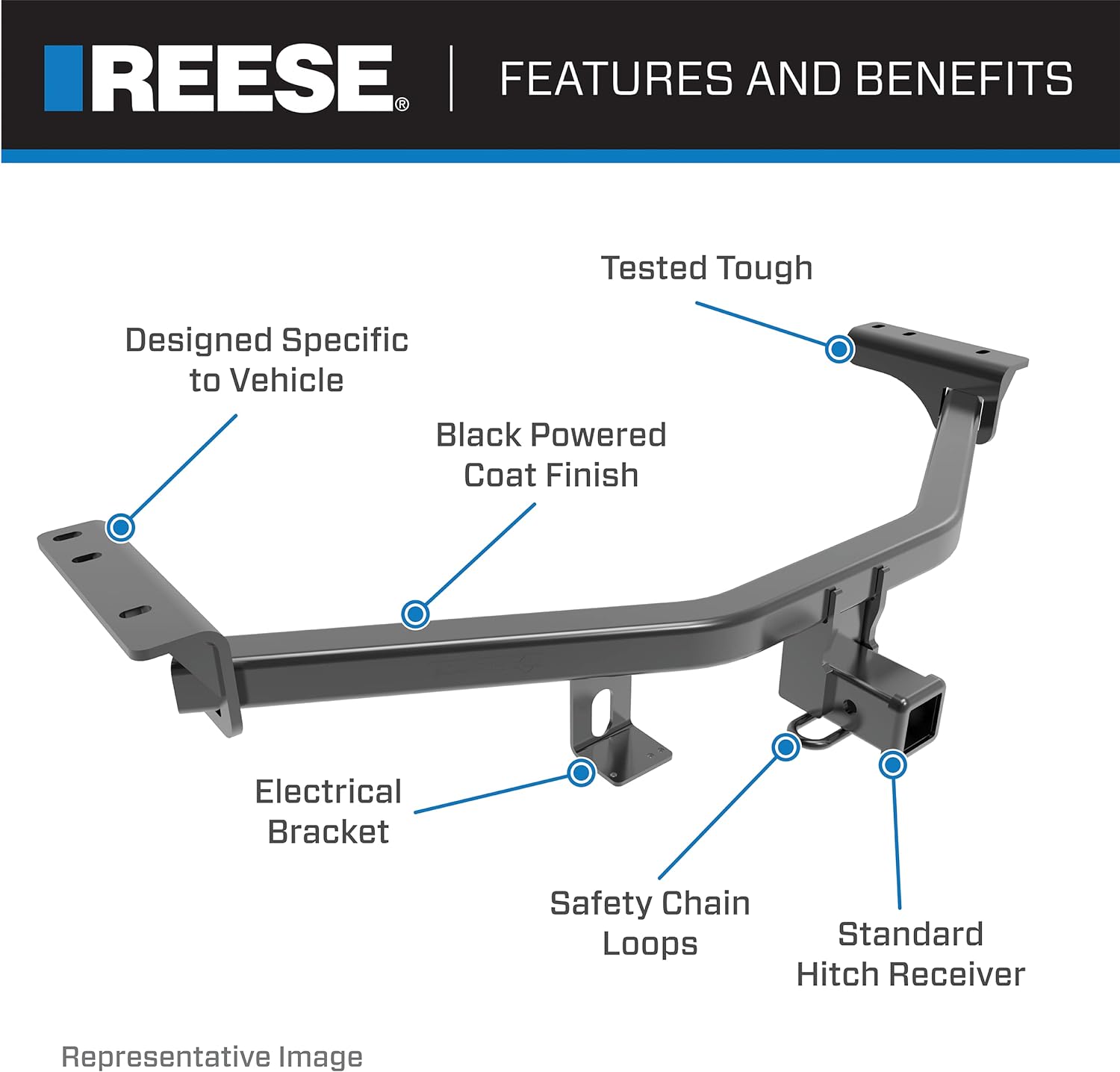 Reese Towpower 44028 Class III Custom-Fit Hitch with 2" Square Receiver opening, includes Hitch Plug Cover
