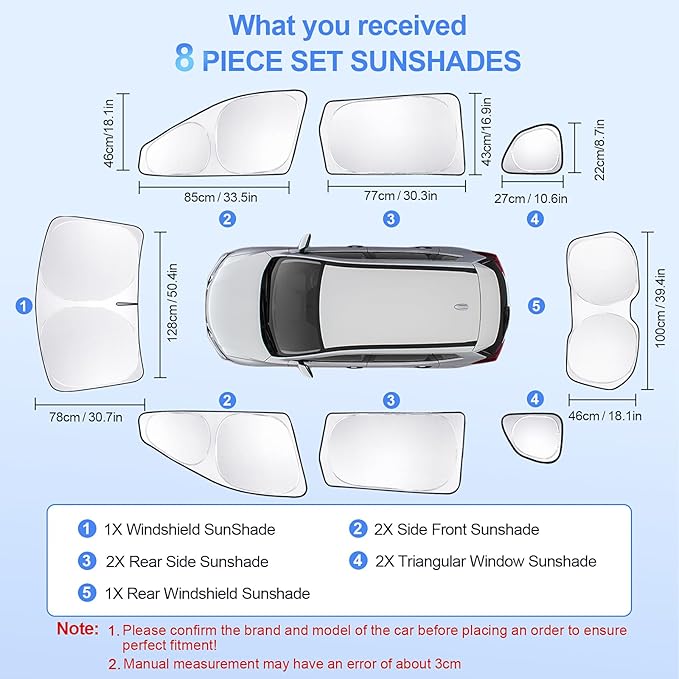 8pcs Car Window Shades for Nissan Rogue 2014-2020 Accessories, Windshield Side - Image 7