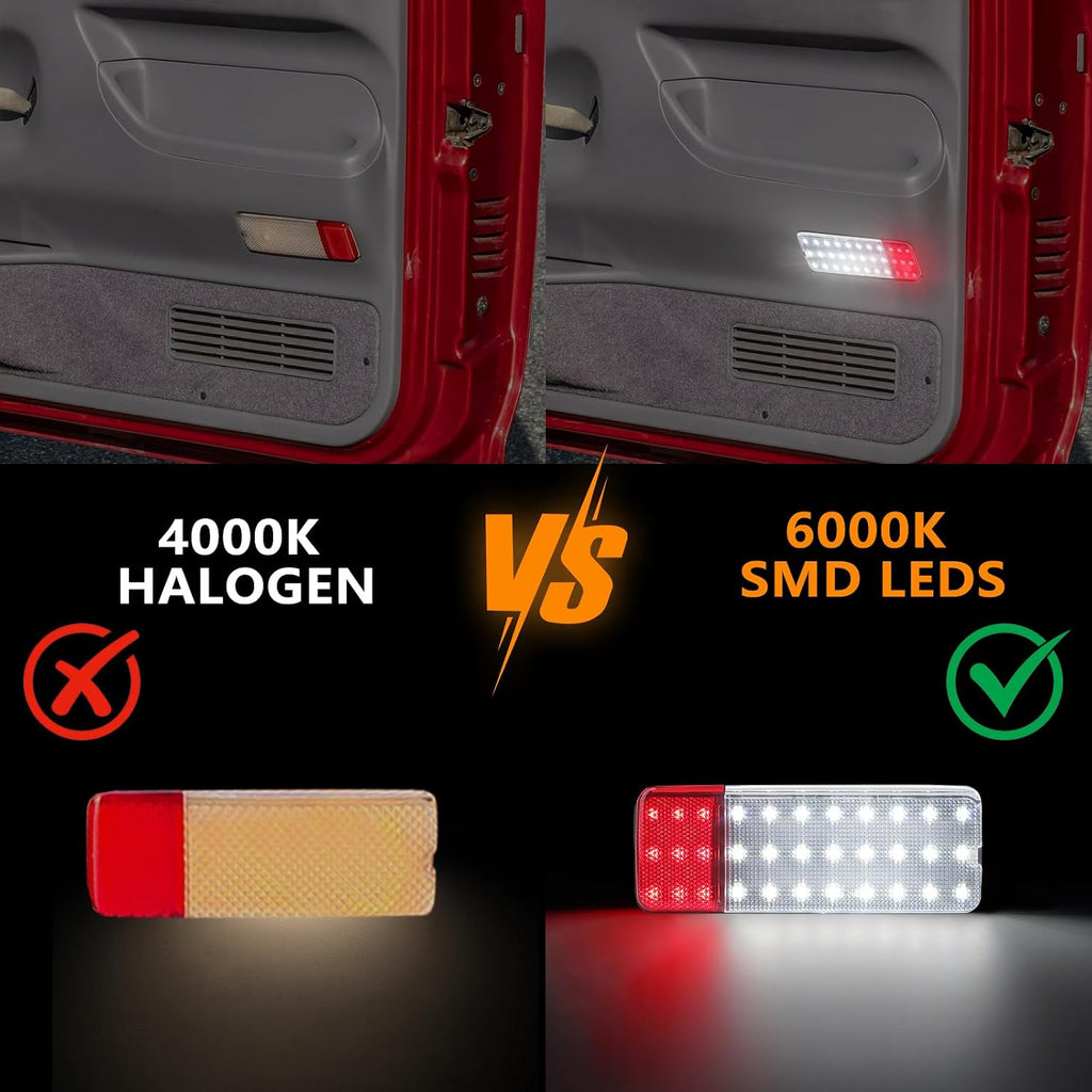 LED Interior Light Panel Courtesy Lights Compatible with Ford F150 F250 Bronco 1992-1996, F350 1992-1997, Full LED Car Door Lamp Assembly White & Red 2pcs