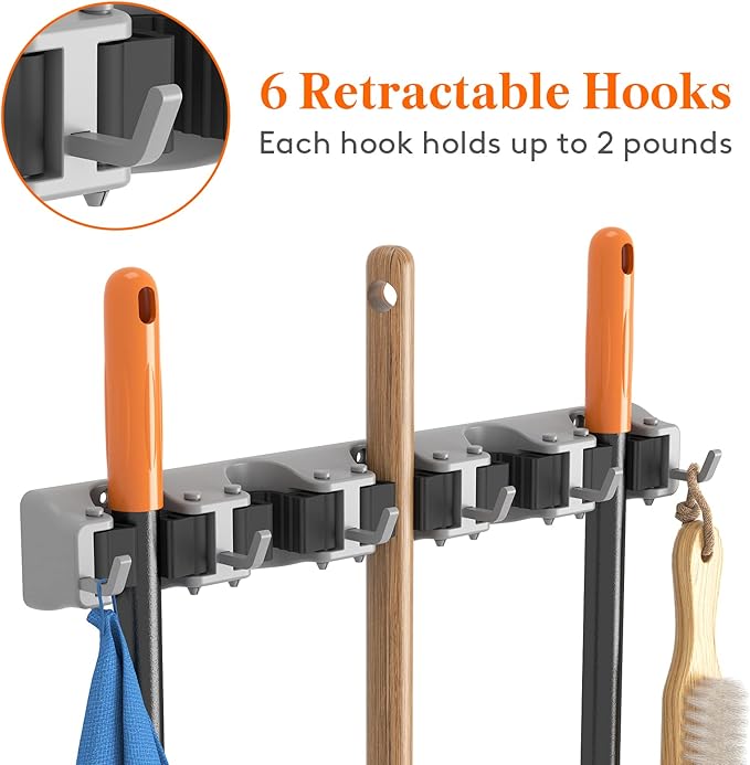 Lifewit Mop and Broom Holder Wall Mount, Anti-Slip Broom Hanger - Image 4