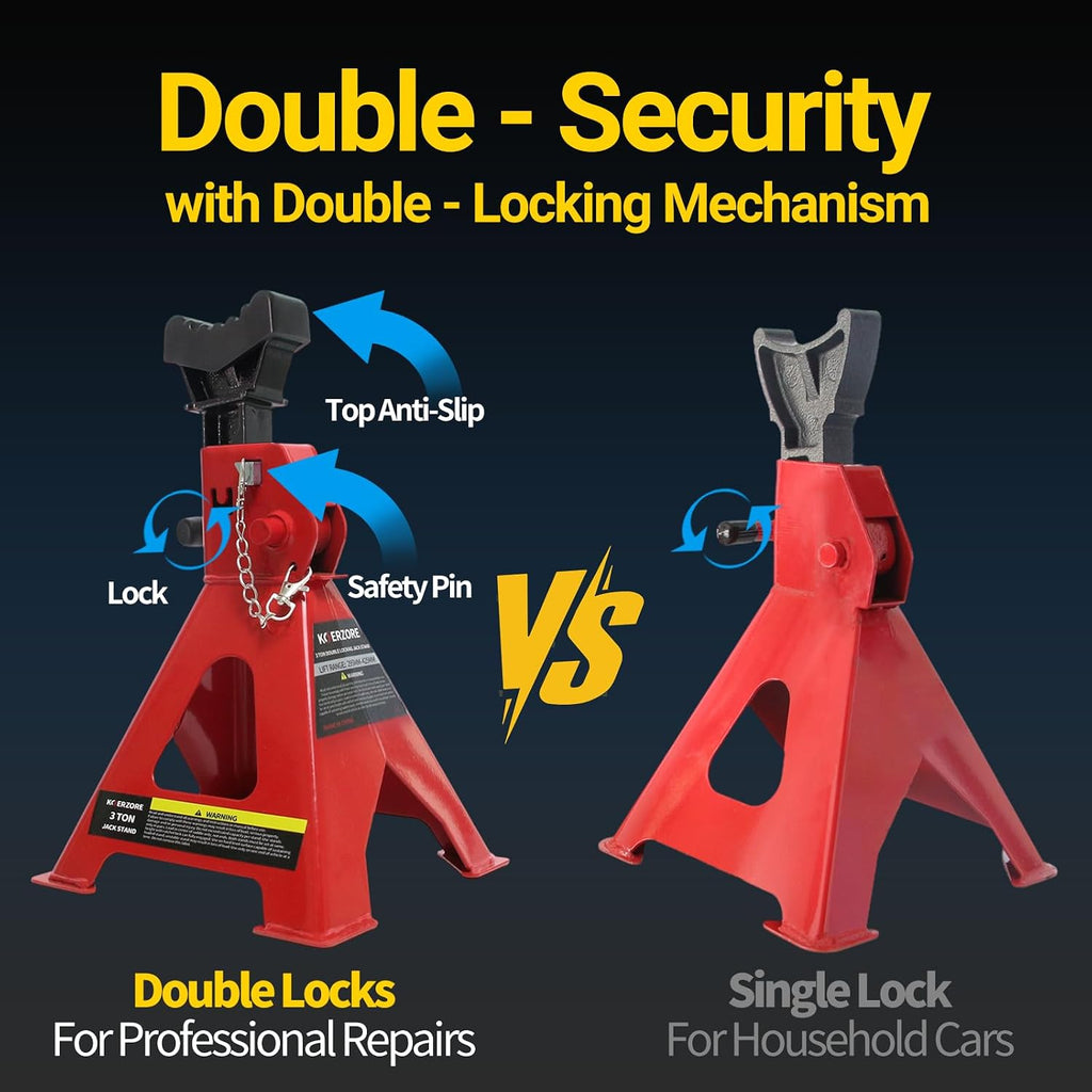 3 Ton Jack Stands, 1 Pair Heavy Duty Steel Car Jack Stands with Double Locking Pins, Adjustable Height for Cars, SUVs, Sedans and Vehicle Repair Maintenance(Red)