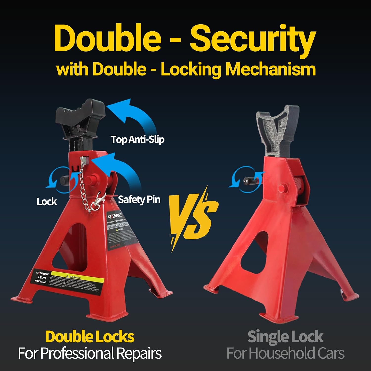 3 Ton Jack Stands, 1 Pair Heavy Duty Steel Car Jack Stands with Double Locking Pins, Adjustable Height for Cars, SUVs, Sedans and Vehicle Repair Maintenance(Red)