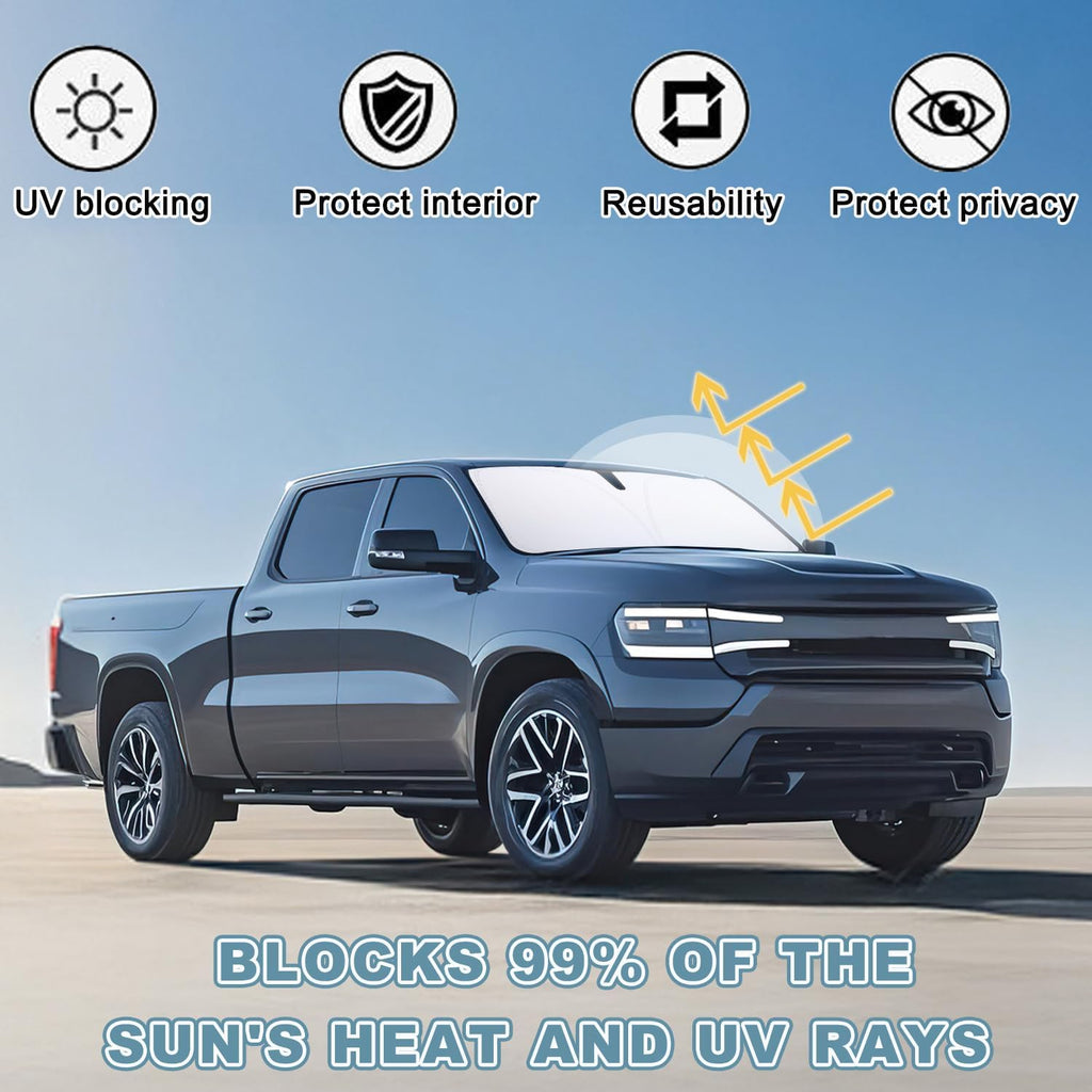 Premium Windshield Sun Shade for 2019-2025 2026 Dodge RAM 1500, Reflective 310T Material Front Window Sun Visor Blocks UV Rays Foldable Sunshade