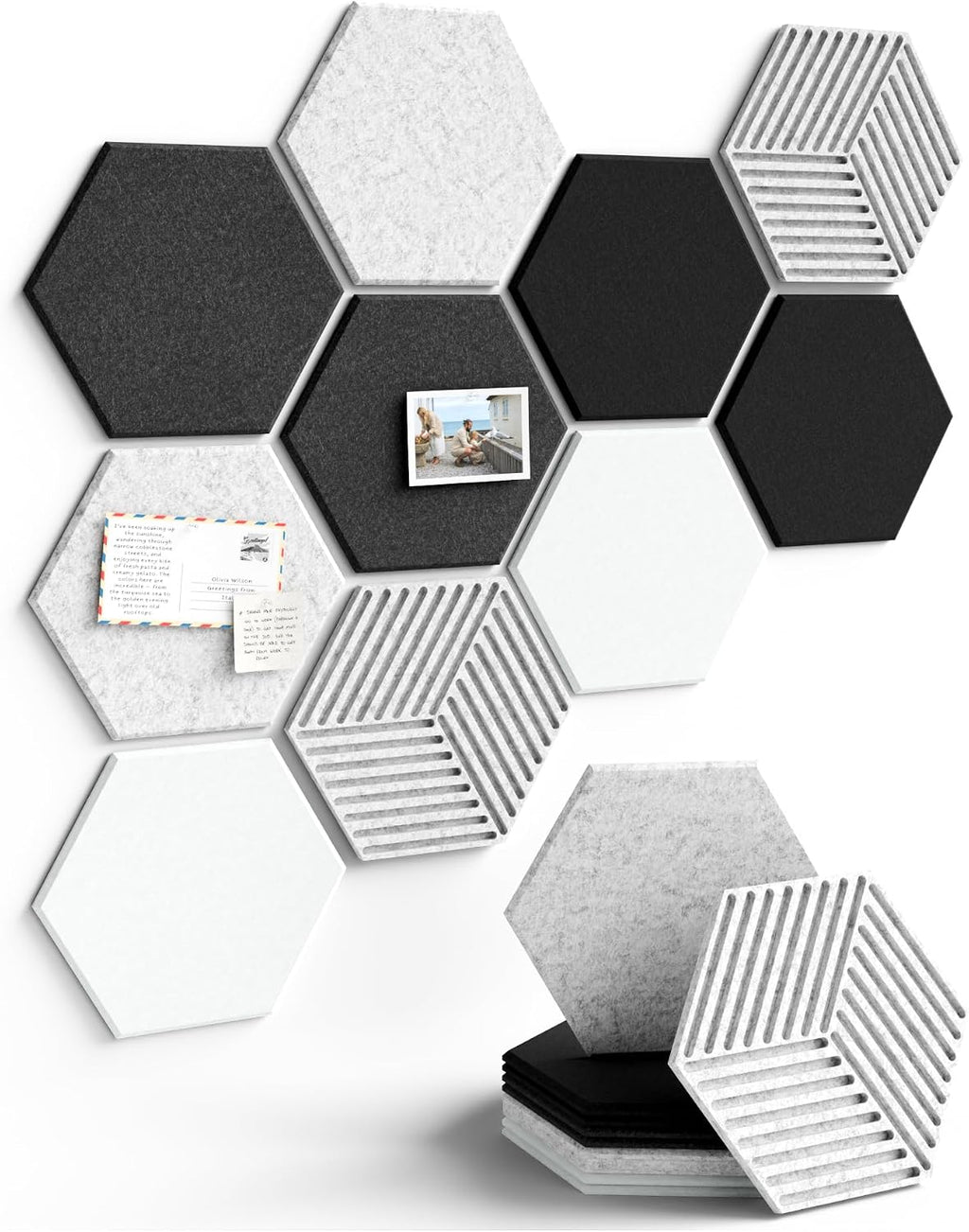 fluxynara 10-pack hexagon felt bulletin board tiles, concrete, main product view