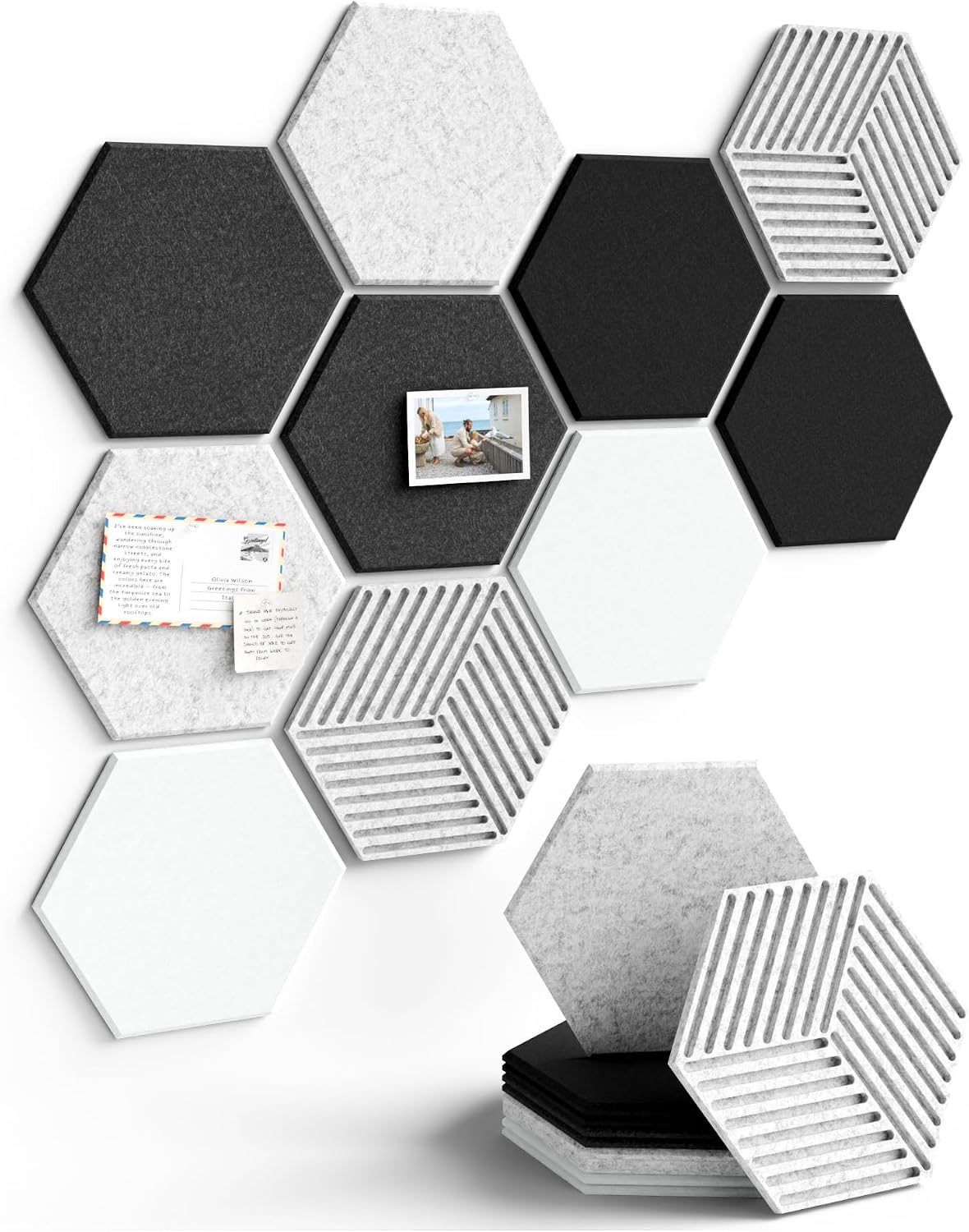 fluxynara 10-pack hexagon felt bulletin board tiles, concrete, main product view