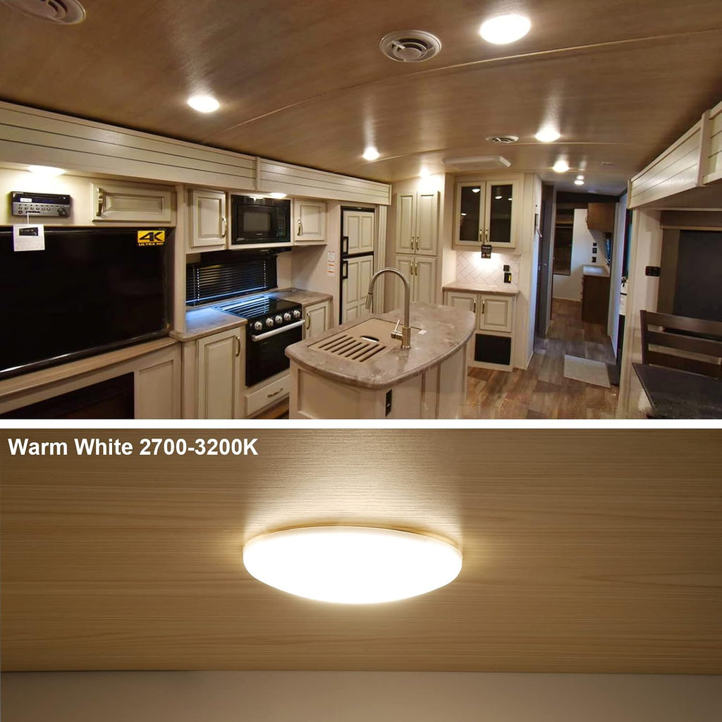 RVZONE 4.5 Inch RV LED Ceiling Puck Light RV Boat Interior Light DC 12V Surface Mount Ceiling Dome Light, 4.5W Panel Downlight for Camper Van Travel Trailer Motorhome (Warm Light, Pack of 5)