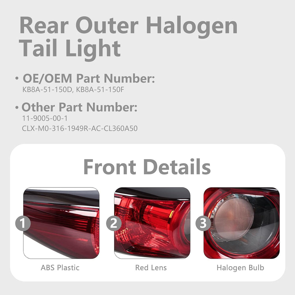 Rear Outer Tail Light Assembly For Mazda CX-5 CX5 2017-2021 Driving Brake Turn Signal Lamp Taillight Left