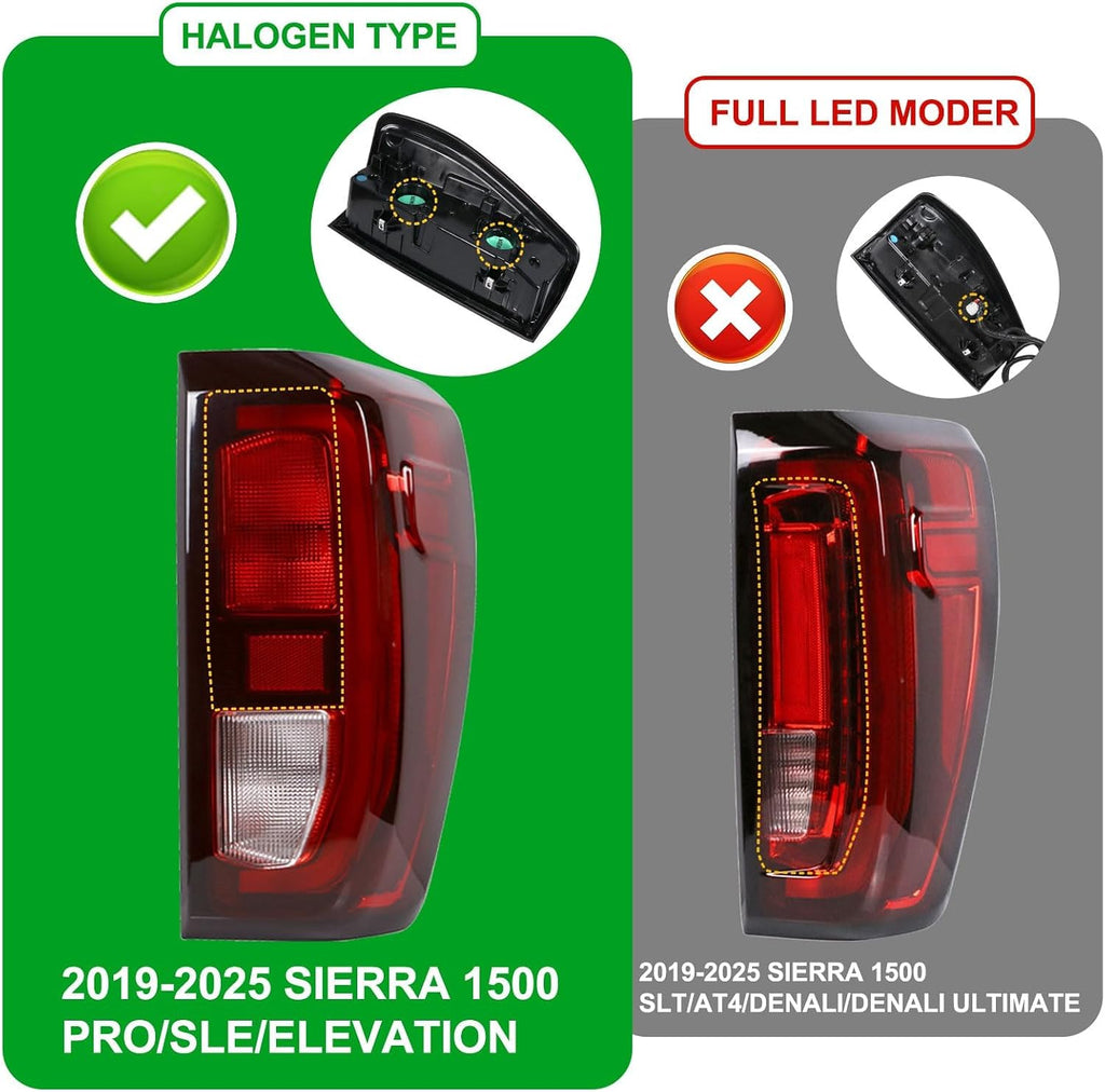 Lochnchn Tail Light Assembly Compatible With 2019-2024 GMC Sierra 1500 2500HD 3500HD Right Passenger Side Taillight Rear Lamp Brake Light Replace# 84565920 GM2801309 Halogen Type