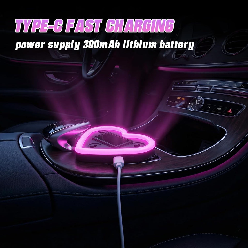 6 Lighting Modes Solar Powered Car LED Ambient Light, Rechargeable Wireless LED Heart Shape C-Pillar Neon Light, AutoGlow Solar Heart Light for Car Window Romantic Decor Surprising Gifts