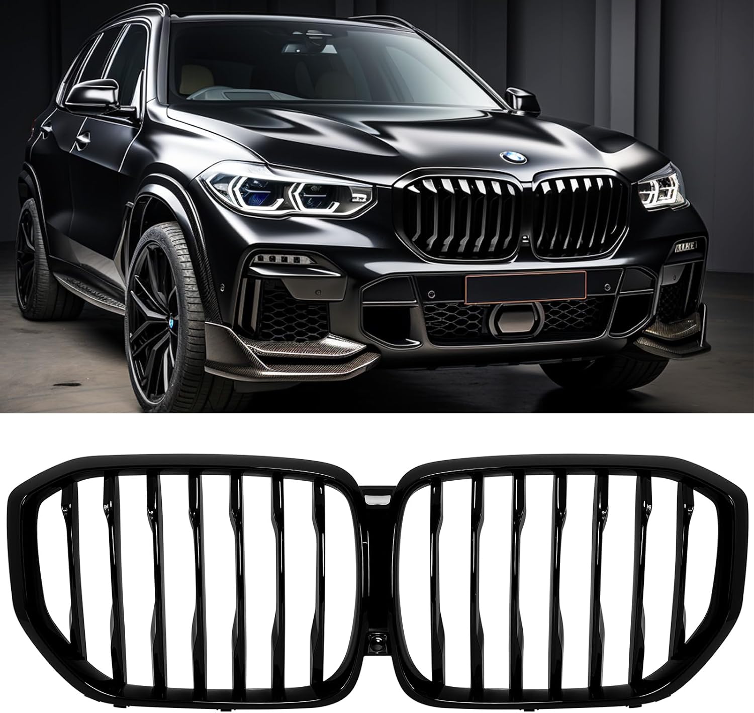 X5 G05 Gloss Black Kidney Grill Grille Fit for 2019 2020 2021 2022 2023 BMW X5 G05 (Gloss Black-Single Slats)