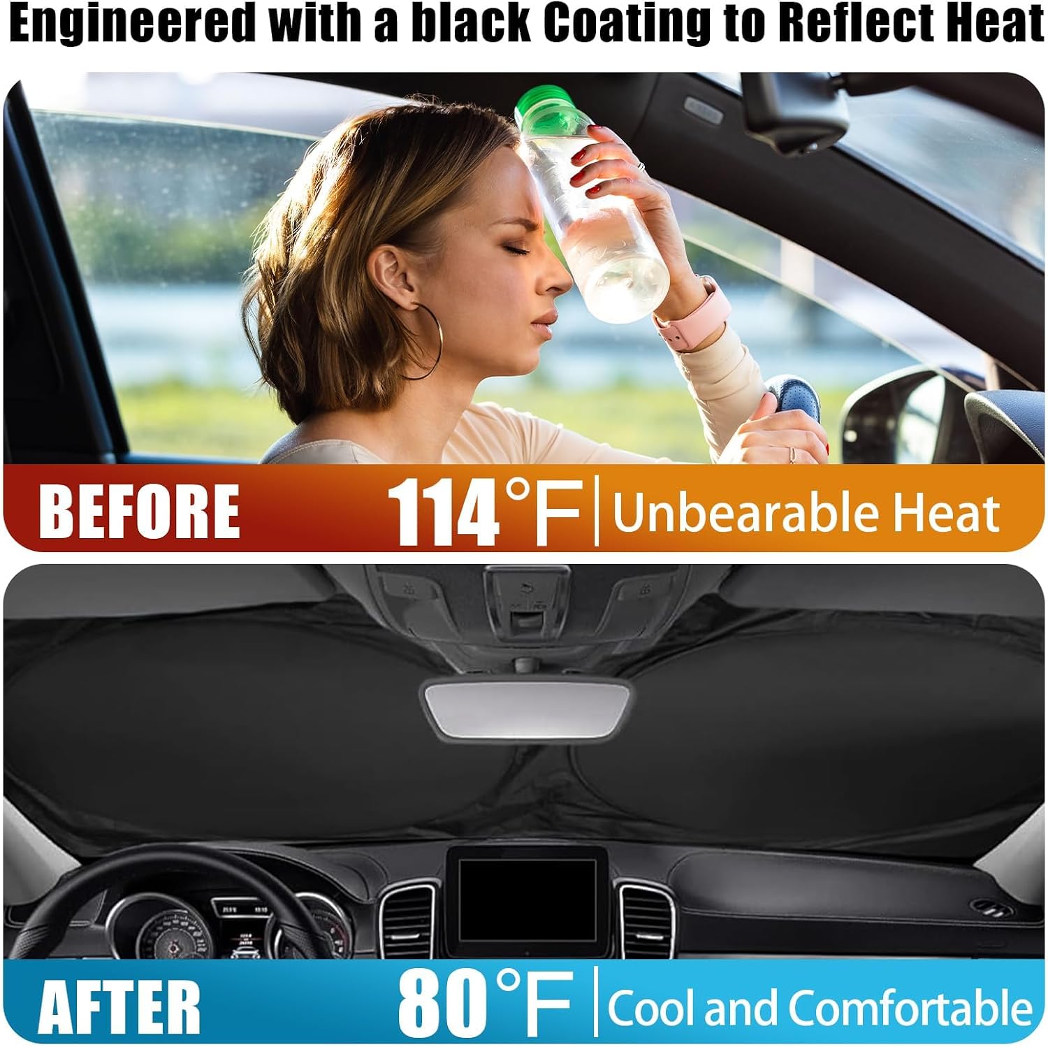 Strawberry Car Windshield Sun Shade Foldable Sunshade Front Window Cover Sun Visor Protector Accessories (59x27.5 inches)