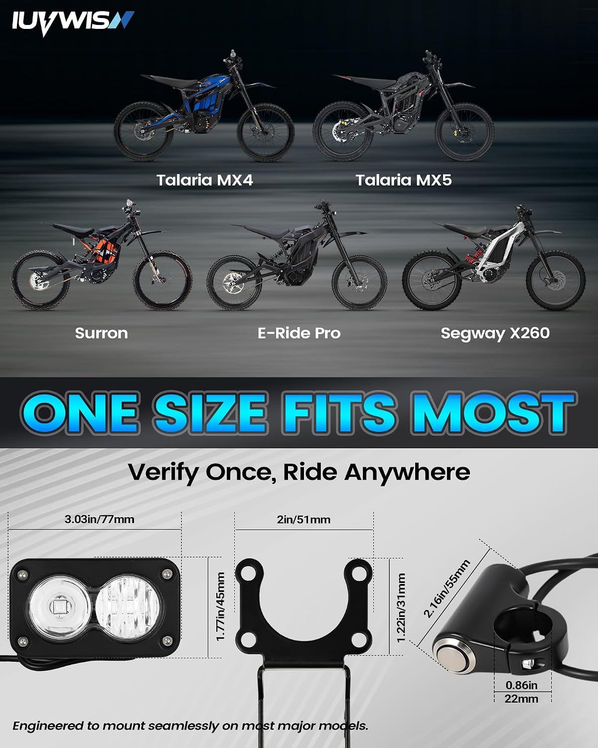 Headlight Kit 6000-6500K Led Light Bar with Switch for Surron Sur Ron Eride E Ride Pro S SS X260 Spot Flood Combo Dirt Bike Light Motorcycle Front Headlamp Clear White