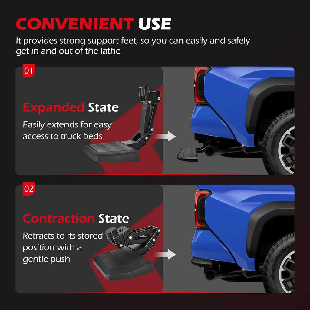 KLN Rear Bed Step Tailgate Bedstep Compatible with Toyota Tacoma 2024 2025 2026 Folding Truck Step Retractable Bumper Tailgate Step 4th Gen Accessories Replace # PT392-35920