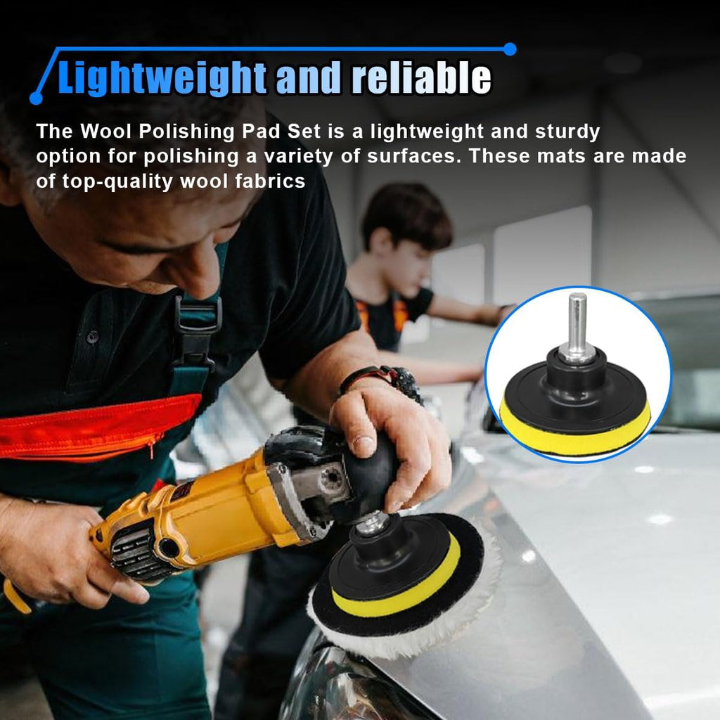 7PCS 3 Inch Wool Polishing Buffing Pad, Polisher Buffer Drill Attachment with Hook and Loop Back, M10 Drill Adapter, Car Buffing Wheel Pads for Waxing, Detailing, Polishing