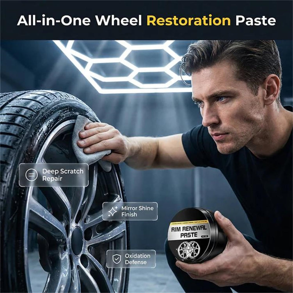 Rim Renewal Paste Wheel Care & Restoration Paste, Multi-Purpose Wheel Restoration Polish Buffs, Removes Scratches, Fills Scuffs, and Restores a Brilliant, Safe for All Alloys