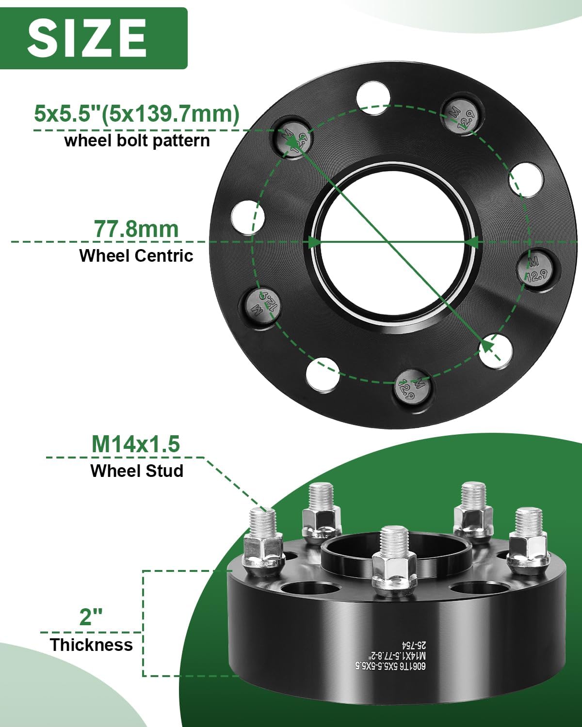 2Inch 5x5.5 Wheel Spacers for 2012-2018 Ram 1500, 5x139.7 Wheel Spacers 77.8mm Hubcentric with 14x1.5 Stud
