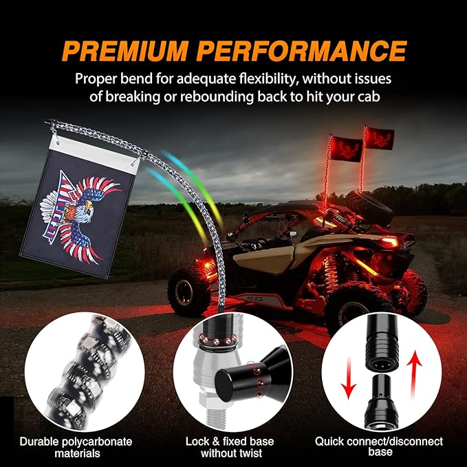 Nilight 2PCS 6FT RGB LED Whip Light, Remote App Control w/DIY Chasing Patterns - Image 7
