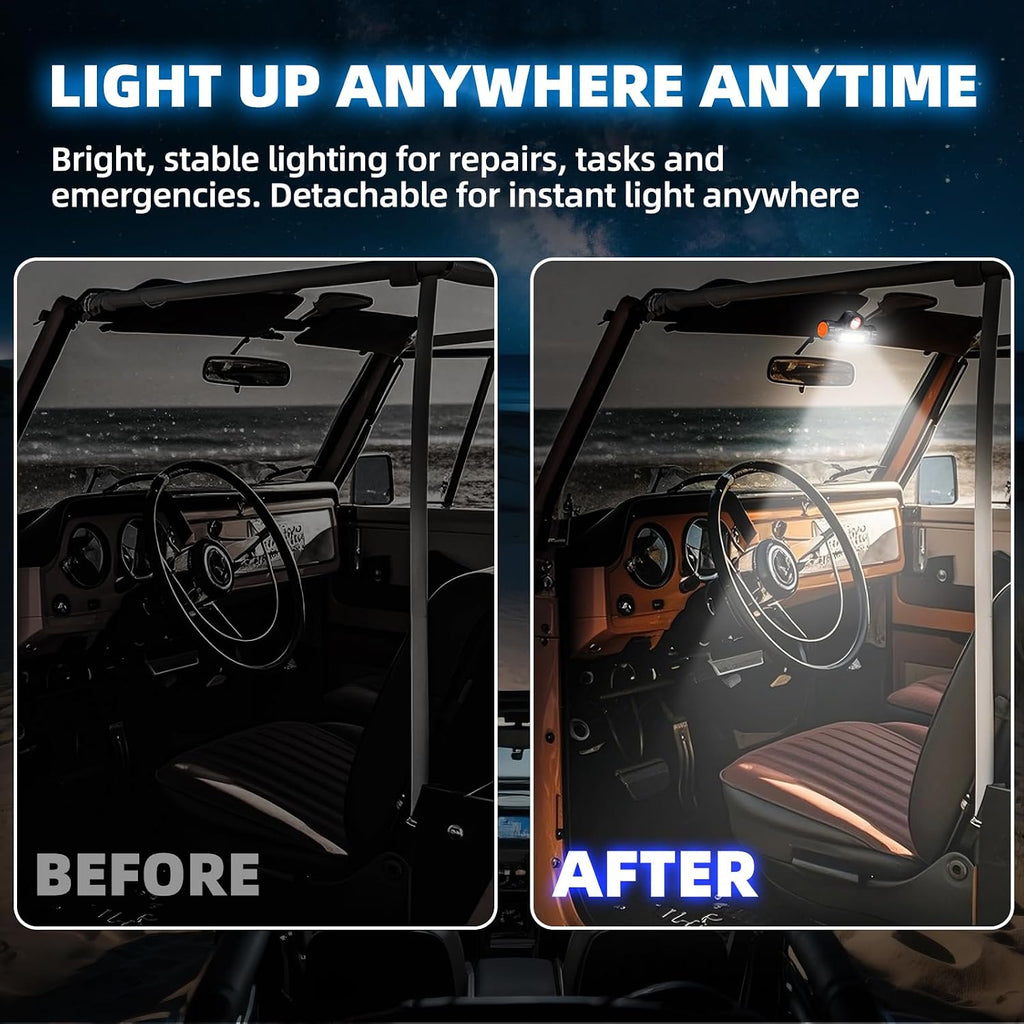 Tavaray UTV Dome Light Type-C Rechargeable Magnetic UTV Interior Lights Compatible with Polaris RZR ATV Can-Am Golf Cart Boat Off-Road Work for 1.75"-2.35" Roll Bar Cage Mount Interior Lights, 2PCS