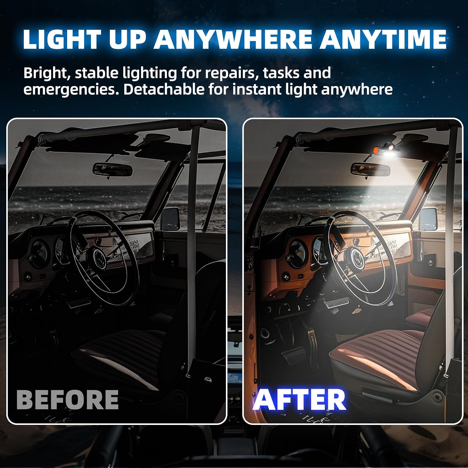 Tavaray UTV Dome Light Type-C Rechargeable Magnetic UTV Interior Lights Compatible with Polaris RZR ATV Can-Am Golf Cart Boat Off-Road Work for 1.75"-2.35" Roll Bar Cage Mount Interior Lights, 2PCS