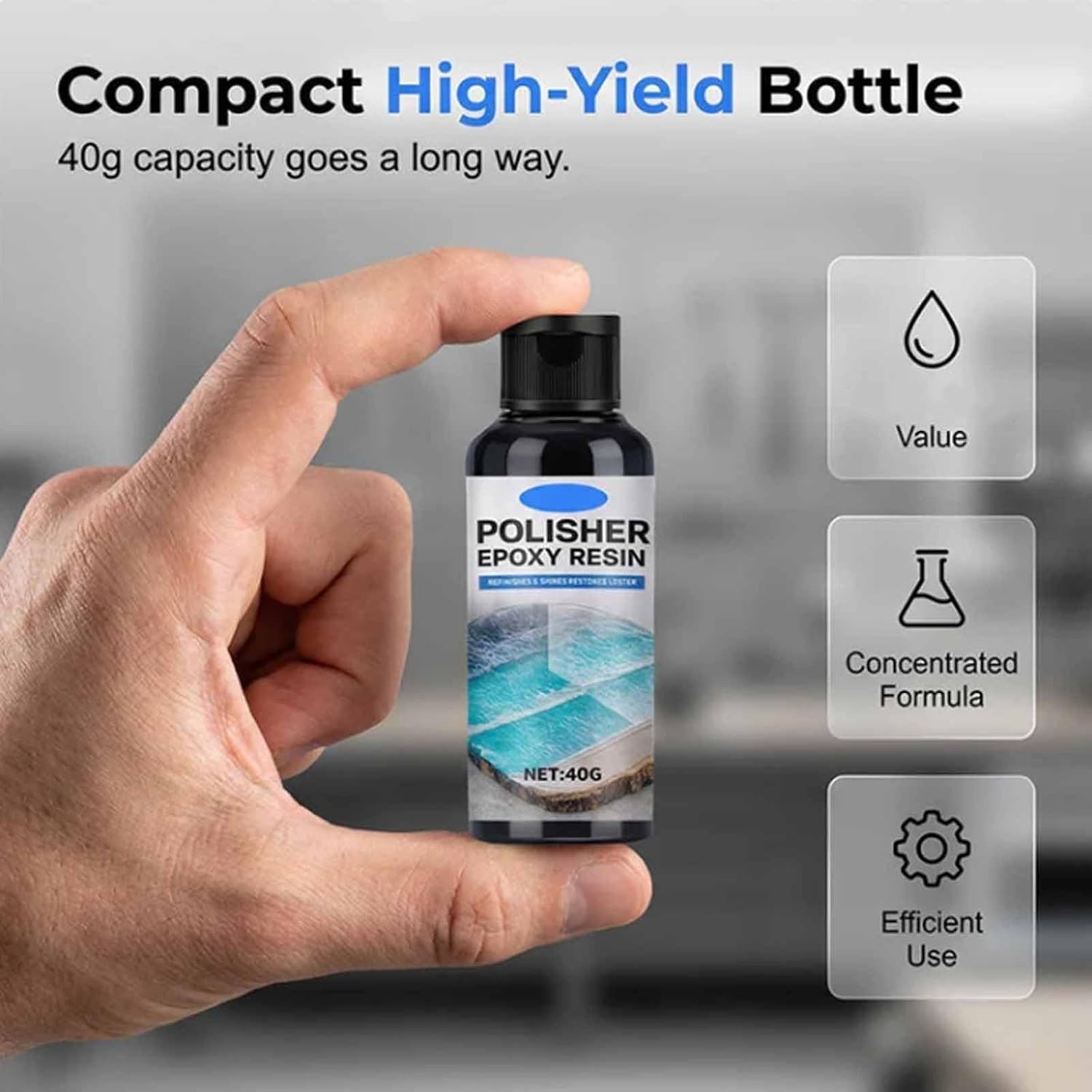 Epoxy Resin Polish, Resin Polishing Kit -40ml ResinPolishing Cleaner, High-Gloss Epoxy ResinPolish, Epoxy Polishing Compound with Sponge, for Metal Stone Countertop Jewelry (3PCS)