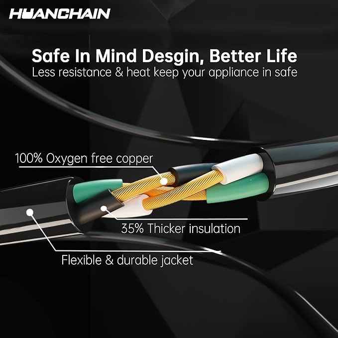 HUANCHAIN Indoor Outdoor Black Extension Cord 50 ft Waterproof, 16/3 Gauge - Image 3
