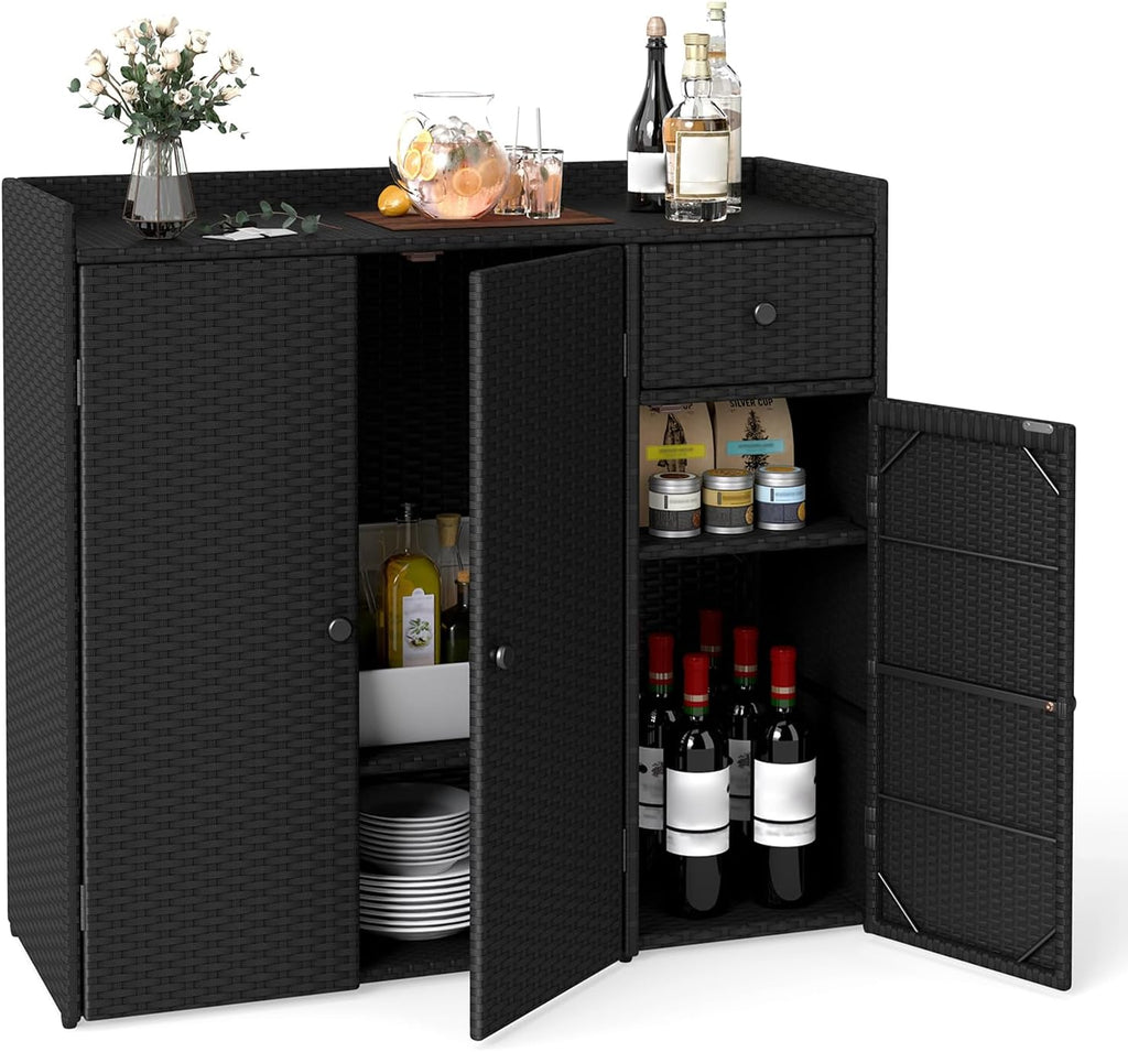 tangkula rattan outdoor storage cabinet with 2 adjustable, main product view