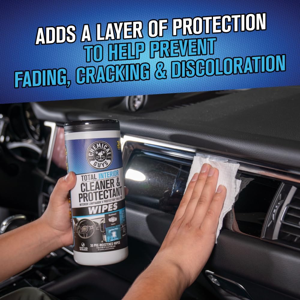 Chemical Guys Total Interior Cleaner & Protectant Canister Wipes, Great for Cars, Trucks, SUVs, RVs, & More (30 Ct) - PMWCSPI22030