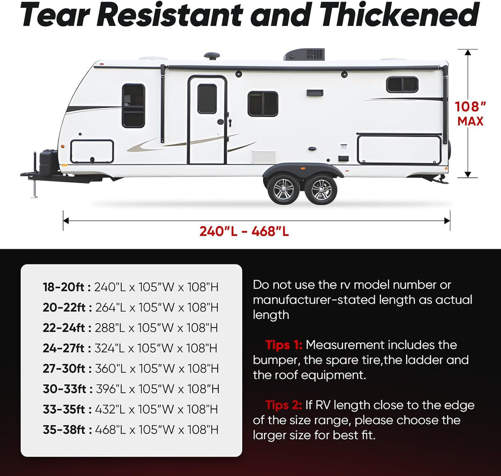 KING BIRD Enhanced RV Cover, Heavy Duty Snow Protection, Fits 24-27ft Travel Trailers Campers, with Adhesive Repair Patches,Windproof Straps&Tire Covers