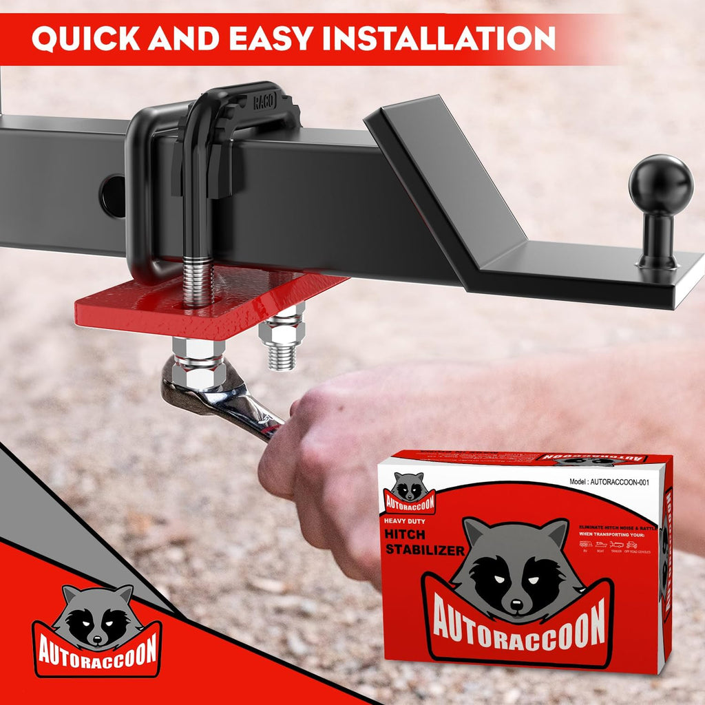 AUTORACCOON Hitch Tightener Anti-Rattle Clamp - Heavy Duty Hitch Stabilizer for 1.25" and 2" Trailer Hitches, Rubber Isolator and Anti-Rust Double Coating Protective