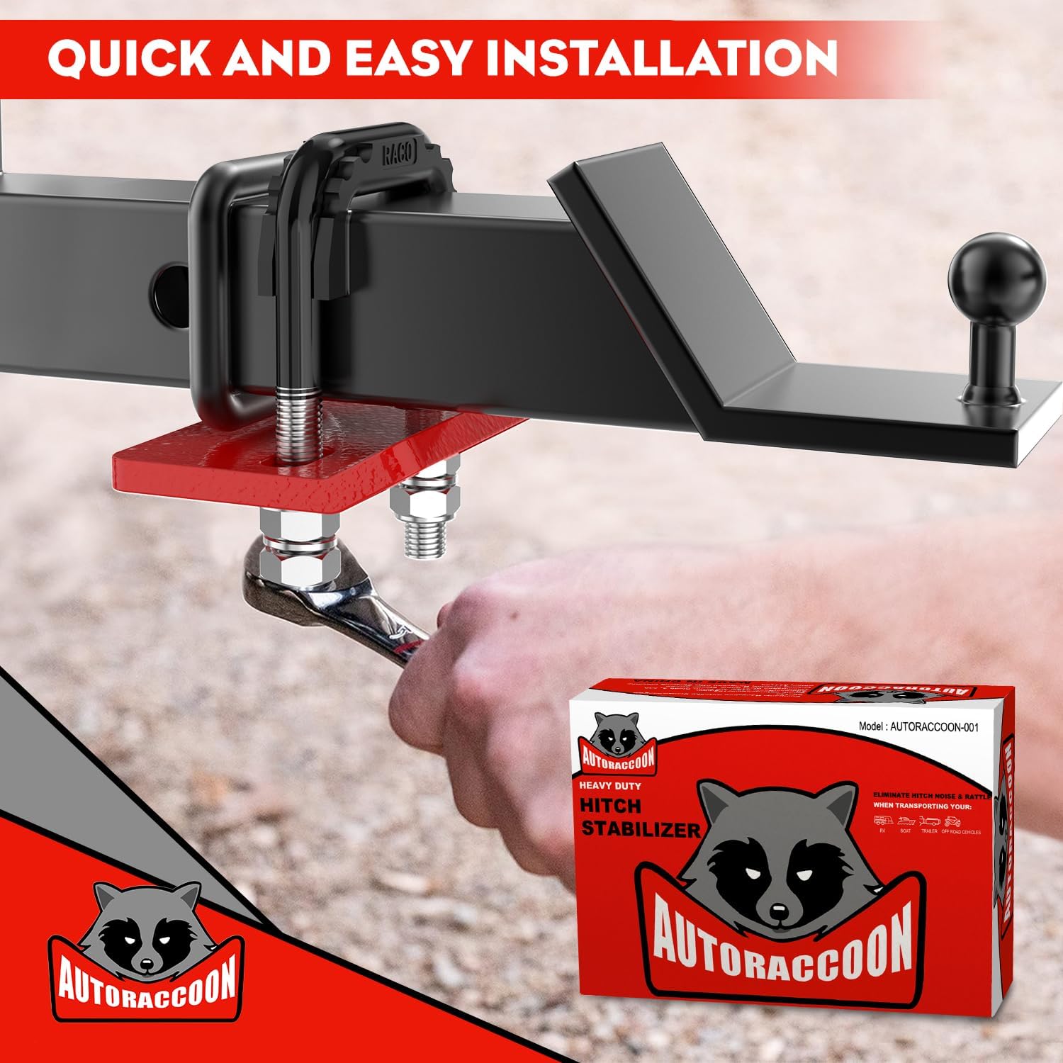 AUTORACCOON Hitch Tightener Anti-Rattle Clamp - Heavy Duty Hitch Stabilizer for 1.25" and 2" Trailer Hitches, Rubber Isolator and Anti-Rust Double Coating Protective