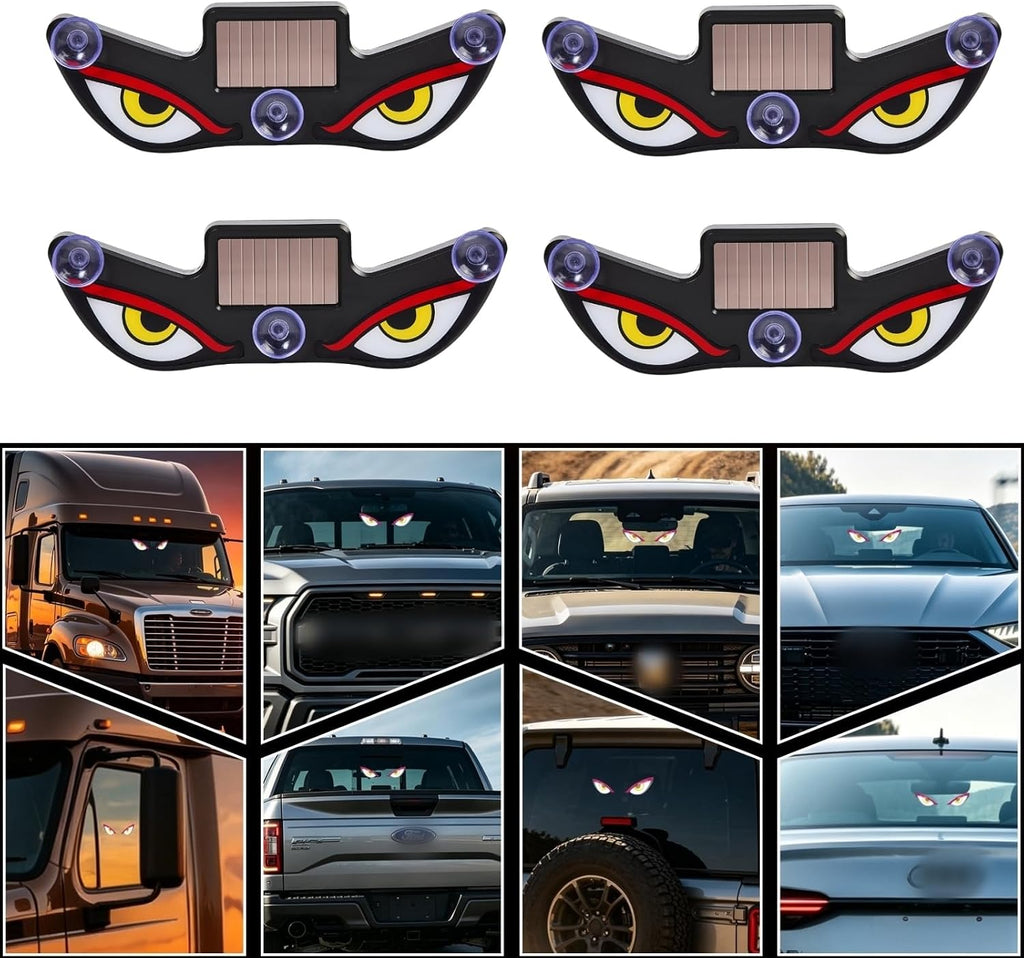 Solar Demon Eye LED Car Wireless Window Light, 4Pack LED Wireless Ambient Lamp with 6 Lighting Modes,Flicker Signal Warning Light RGB Led Light Kit for Cars, SUVs, Trucks, Vans