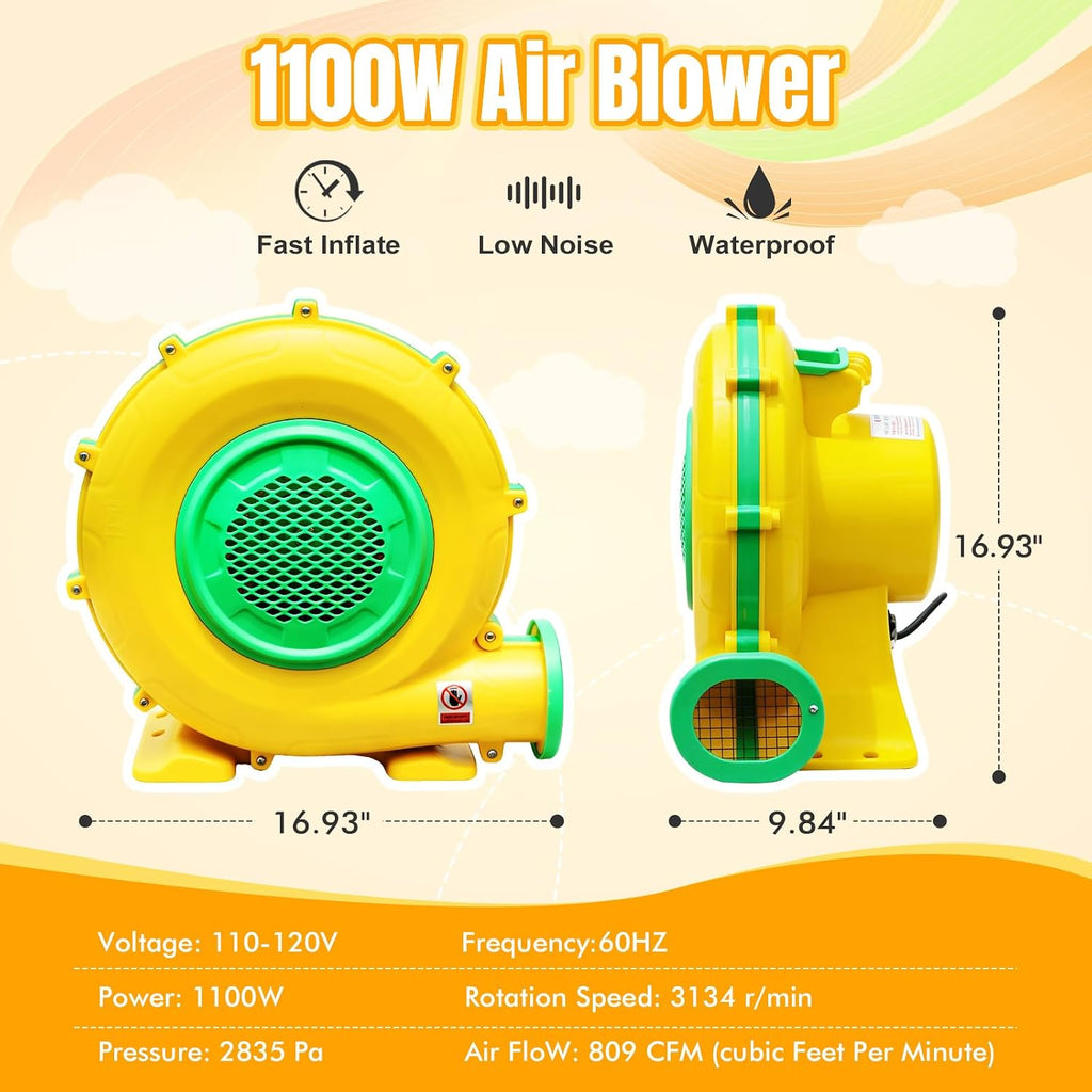 Step4Fun Bounce House Air Blower for Inflatables, 1100W Watt ETL Certified Electric Blower, Perfect for Inflatable Bounce House Water Slide and Bouncy Castle Indoor & Outdoor Yellow