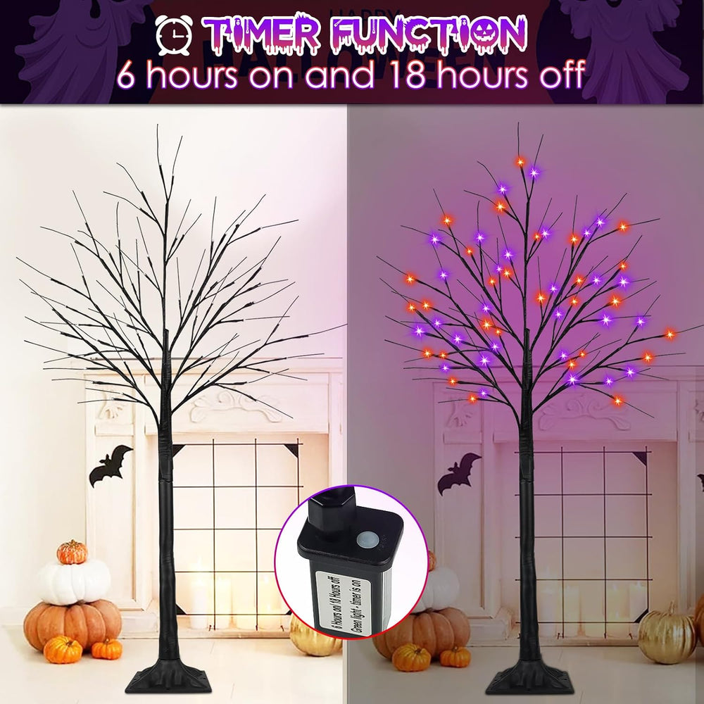 2 Pack 6FT Lighted Black Halloween Tree with 288 LED Orange & Purple Lights