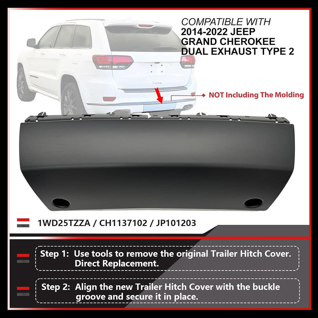 Rear Trailer Hitch Cover Panel for 2014-2021 Jeep Grand Cherokee, 2022 Jeep Grand Cherokee WK PP Plastic Lower Tow Bumper Panel Filler Replace 1WD25TZZAE, CH1137102