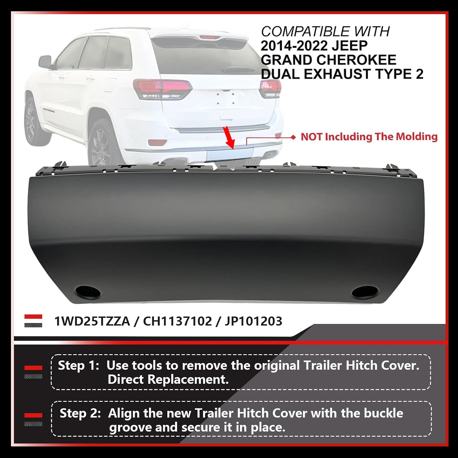 Rear Trailer Hitch Cover Panel for 2014-2021 Jeep Grand Cherokee, 2022 Jeep Grand Cherokee WK PP Plastic Lower Tow Bumper Panel Filler Replace 1WD25TZZAE, CH1137102