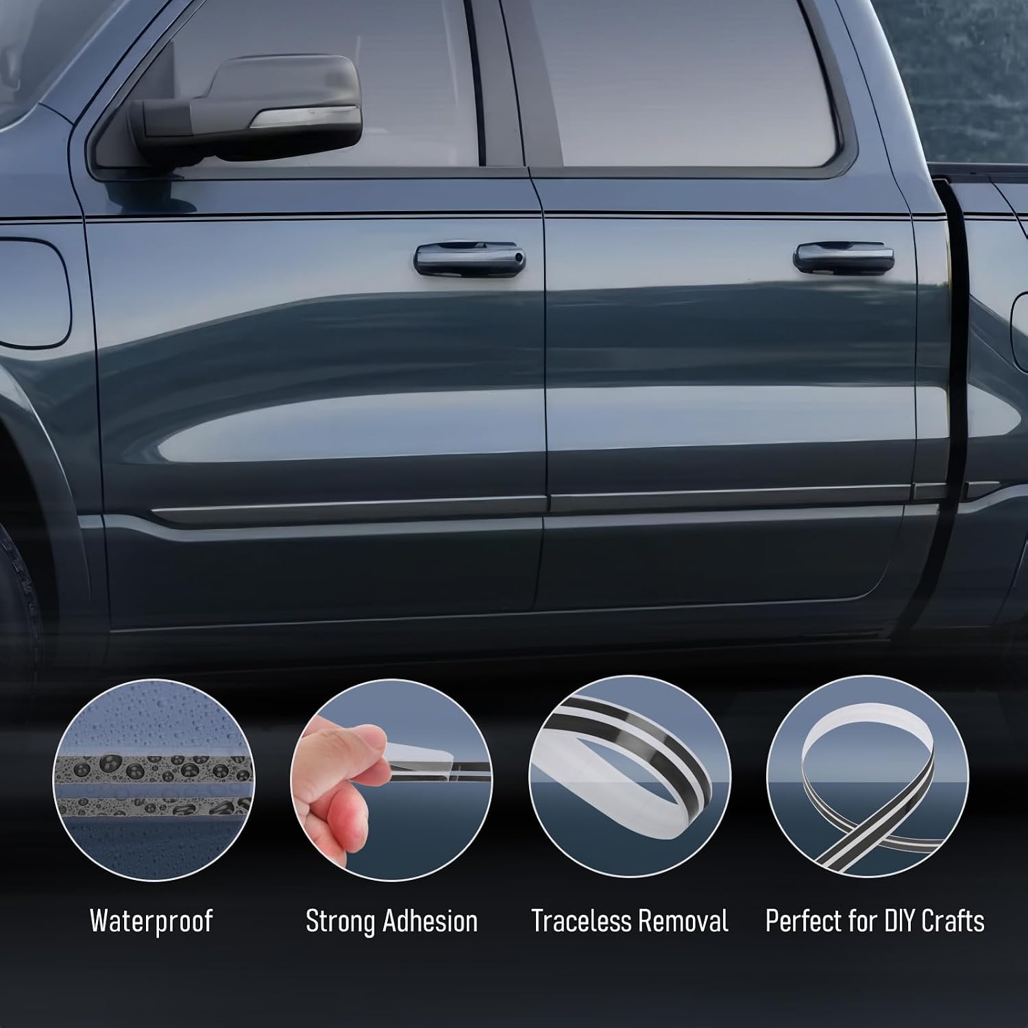 2 Rolls 32Ft Car Pinstripe Tape, Automotive Pinstriping Tape Stickers Vinyl DIY Stripes Pinstripe Emblems Trim Decals for Car, SUVs, Pickups, Motorcycle and Boat, Racing Stripes (Black)