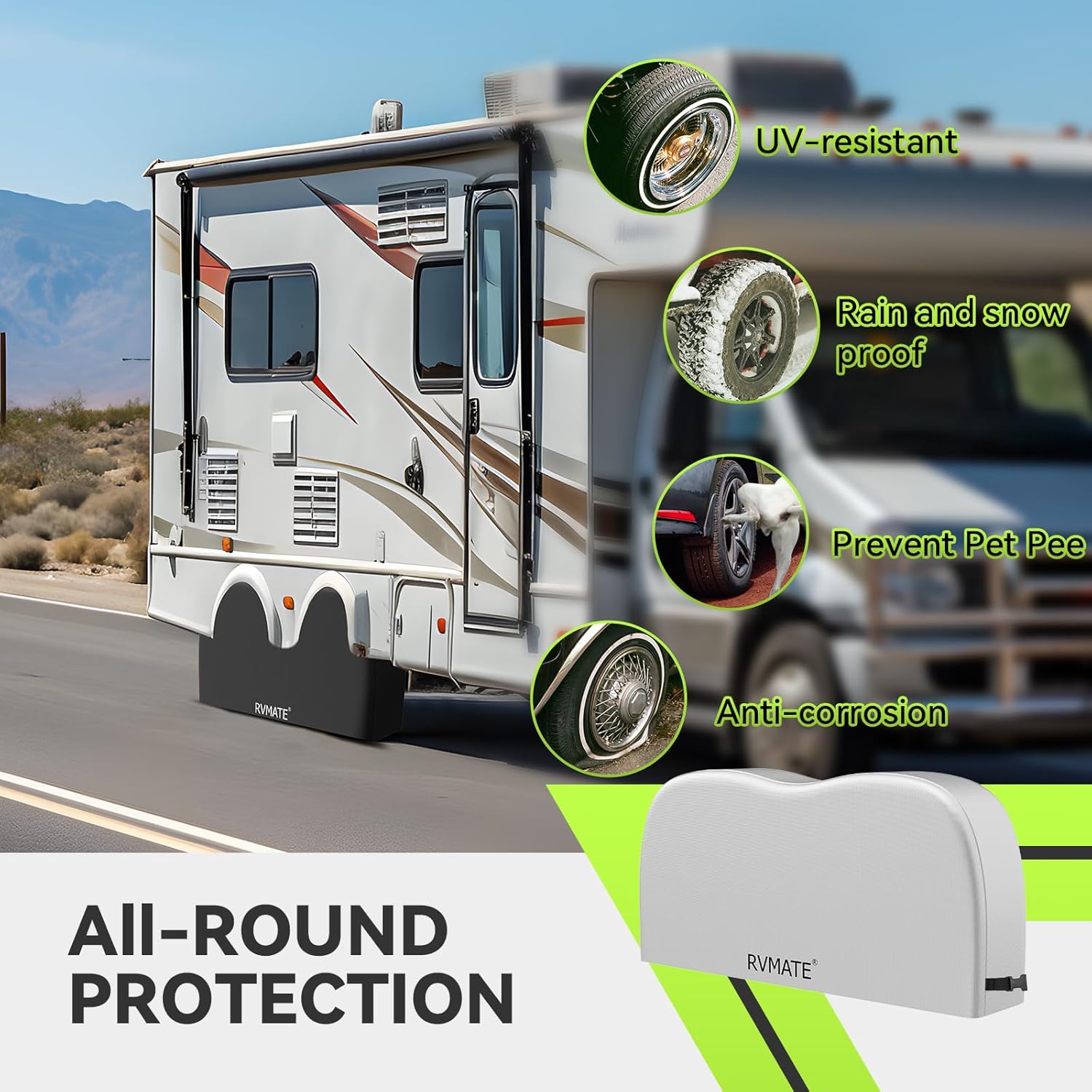 RVMATE RV Tire Covers, Dual Axle Wheel Cover (2 Pack) Fits 27"-30" Diameter Tires, Waterproof Anti-UV 420D Oxford Silver Dual Tire Covers RV Accessories for RV/Truck/Trailer
