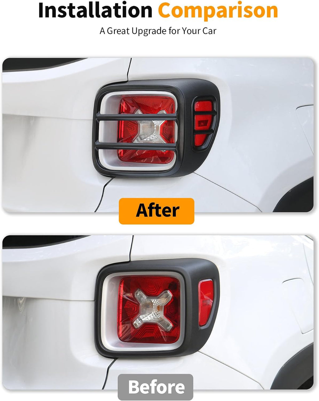 Hoolcar for Renegade Tail Light Cover Black Metal Rear Taillight Lamp Protector Guard Cover Fits for Jeep Renegade 2016 2017 2018 2019 2020 2021