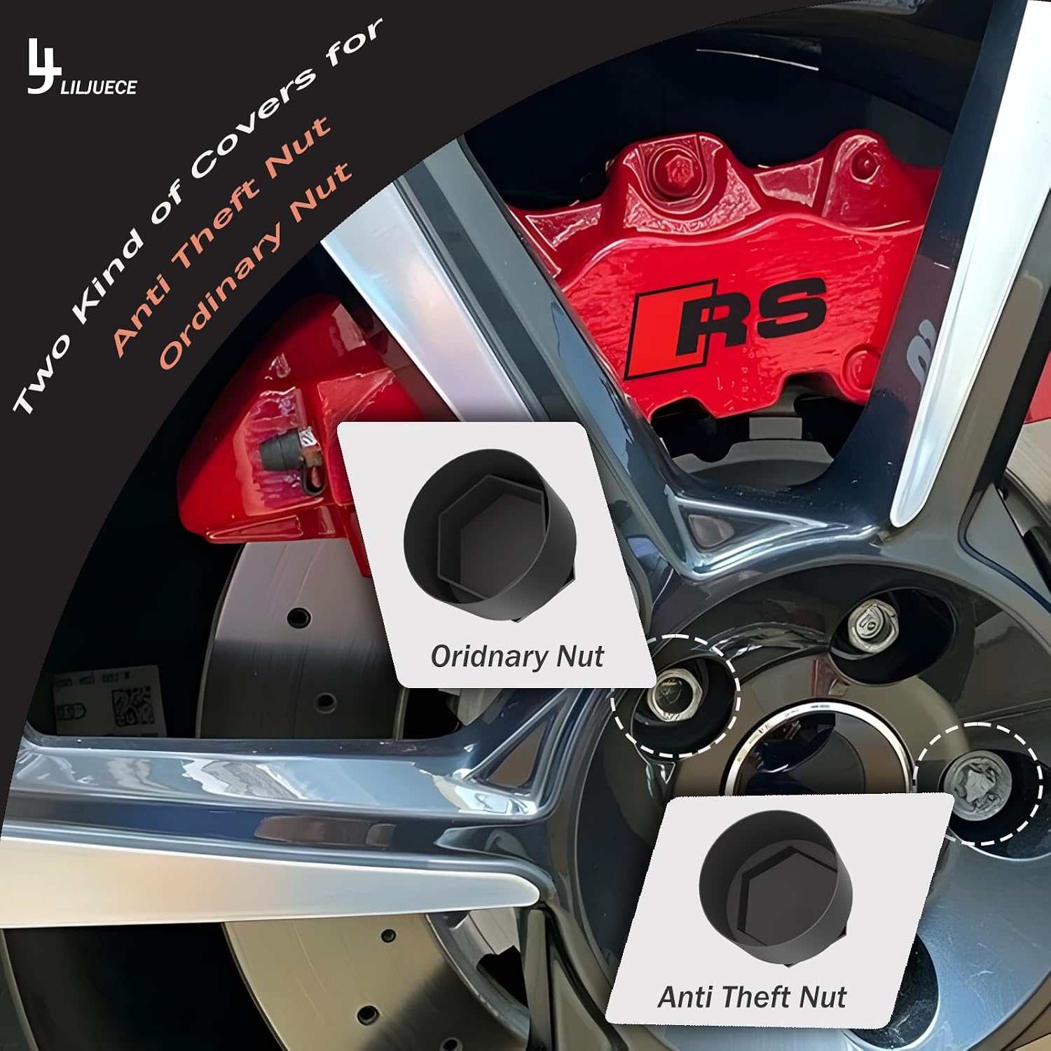Lug Nut Covers (Wheel Bolt Caps) Complete Set - 24PCs + Removal Tool, Black - Replacement for Audi A1, A3, A4, A5, A6, A7, A8, Q2, Q3, Q5, Q7, S5, TT
