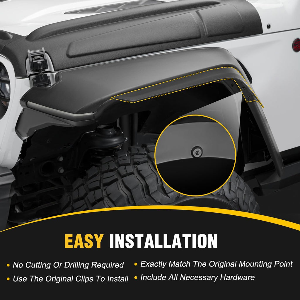 Nilight Fender Flares Extensions Set Compatible with 2020 2021 2022 2023 2024 2025 2026 Gladiator JT Mojave & Rubicon (Only for High Wheel Arches) Off-Road Widened Front Rear Flat 4 PCS