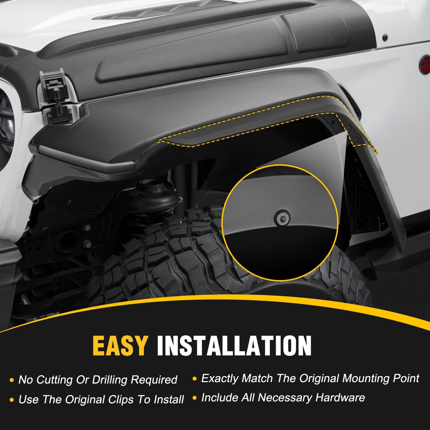 Nilight Fender Flares Extensions Set Compatible with 2020 2021 2022 2023 2024 2025 2026 Gladiator JT Mojave & Rubicon (Only for High Wheel Arches) Off-Road Widened Front Rear Flat 4 PCS